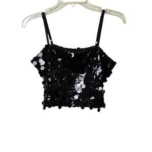 Y2K No Boundaries Black Sequins Cami Crop Tank Witchy Vamp Witchy Goth Party XL